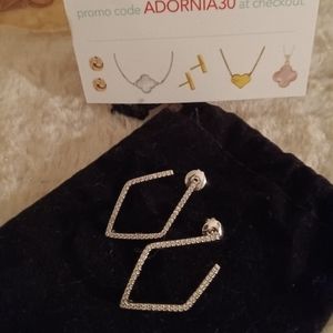 4/$40 Swarovski Crystal Geometric Hoop Earrings, Adornia Sterling Silver Pave